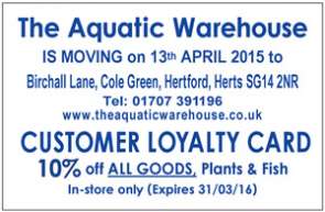 re-location and special offer from The Aquatic Warehouse